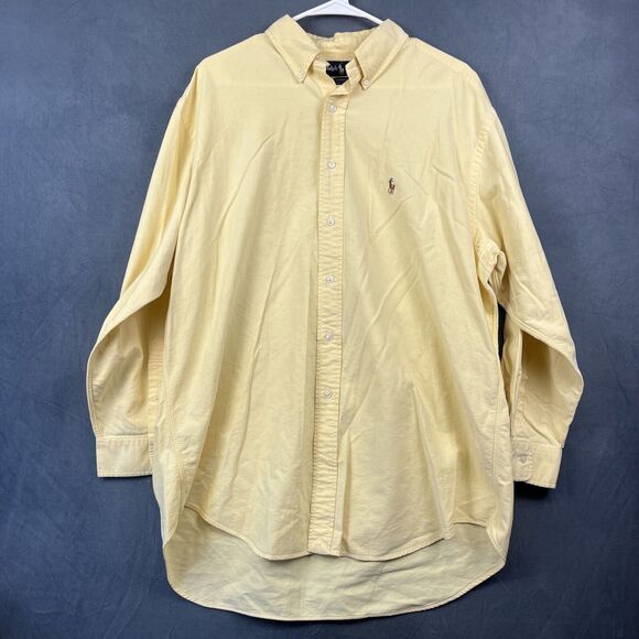 VINTAGE Ralph Lauren Shirt Men's Lg 17-33 Yellow Flesh Pony Yarmouth Button Down - Picture 1 of 11